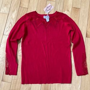 NWT Red Knit Top with Sequins
